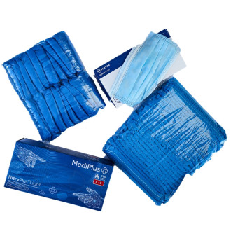 Набір Синій №1 (рукавички+маски+бахіли+шапочки)